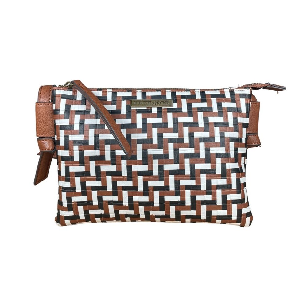 Frye & Co Faux Leather Brown Black & White Print Women's Crossbody Shoulder Bag - Picture 1 of 16